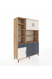 Hyperion Dolap 9 Raflı 5 Çekmeceli 3 Kapaklı 132x44x195 Çam-Aytaşı/Antrasit