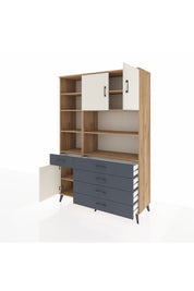 Hyperion Dolap 9 Raflı 5 Çekmeceli 3 Kapaklı 132x44x195 Çam-Aytaşı/Antrasit