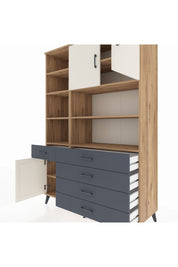 Hyperion Dolap 9 Raflı 5 Çekmeceli 3 Kapaklı 132x44x195 Çam-Aytaşı/Antrasit