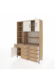 Hyperion Dolap 9 Raflı 5 Çekmeceli 3 Kapaklı 132x44x195 Çam-Aytaşı/Çam