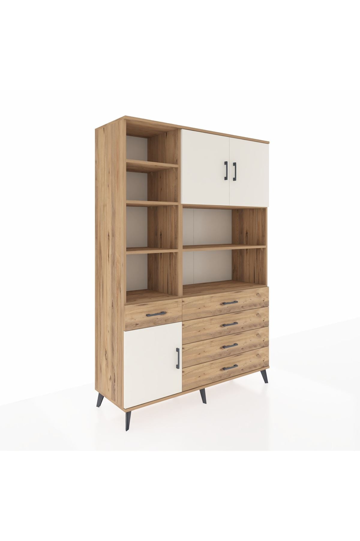 Hyperion Dolap 9 Raflı 5 Çekmeceli 3 Kapaklı 132x44x195 Çam-Aytaşı/Çam