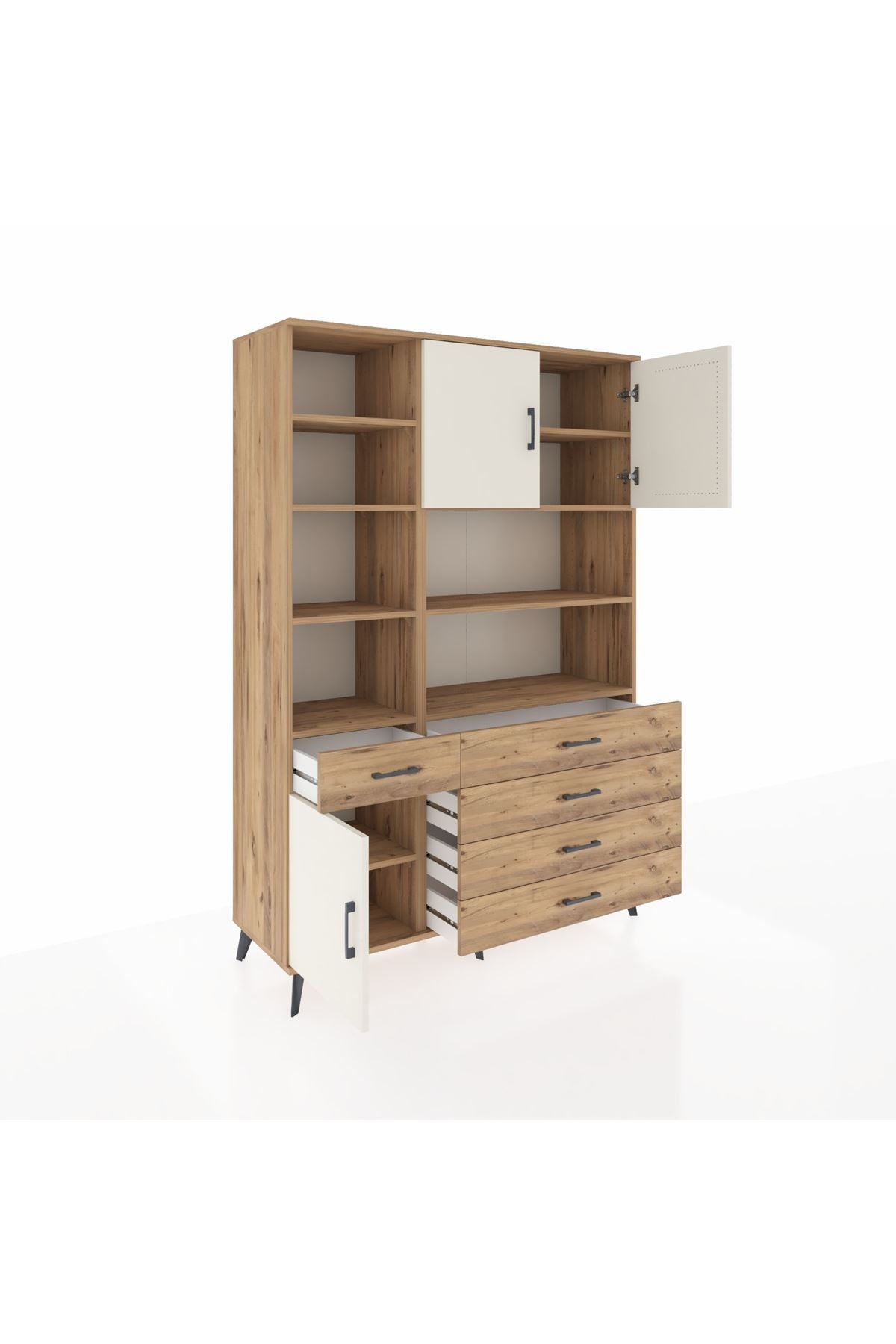 Hyperion Dolap 9 Raflı 5 Çekmeceli 3 Kapaklı 132x44x195 Çam-Aytaşı/Çam