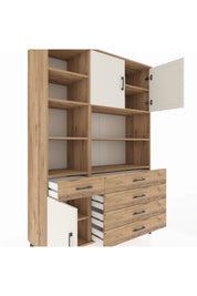 Hyperion Dolap 9 Raflı 5 Çekmeceli 3 Kapaklı 132x44x195 Çam-Aytaşı/Çam