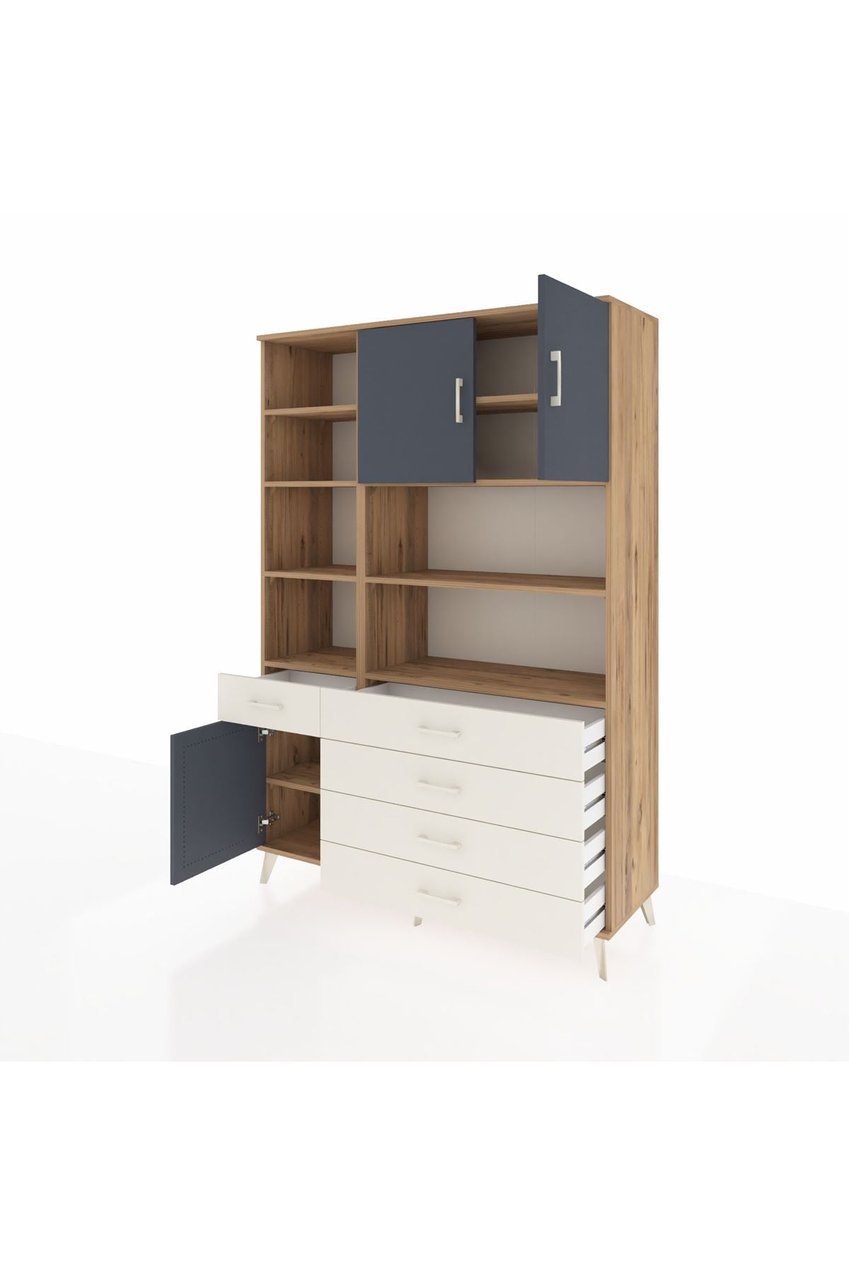 Hyperion Dolap 9 Raflı 5 Çekmeceli 3 Kapaklı 132x44x195 Çam-Antrasit/Aytaşı