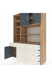 Hyperion Dolap 9 Raflı 5 Çekmeceli 3 Kapaklı 132x44x195 Çam-Antrasit/Aytaşı