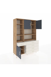 Hyperion Dolap 9 Raflı 5 Çekmeceli 3 Kapaklı 132x44x195 Çam-Antrasit/Aytaşı