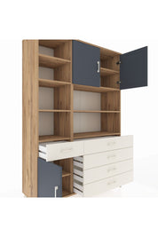 Hyperion Dolap 9 Raflı 5 Çekmeceli 3 Kapaklı 132x44x195 Çam-Antrasit/Aytaşı