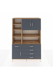 Hyperion Dolap 9 Raflı 5 Çekmeceli 3 Kapaklı 132x44x195 Çam-Antrasit/Antrasit