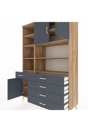 Hyperion Dolap 9 Raflı 5 Çekmeceli 3 Kapaklı 132x44x195 Çam-Antrasit/Antrasit