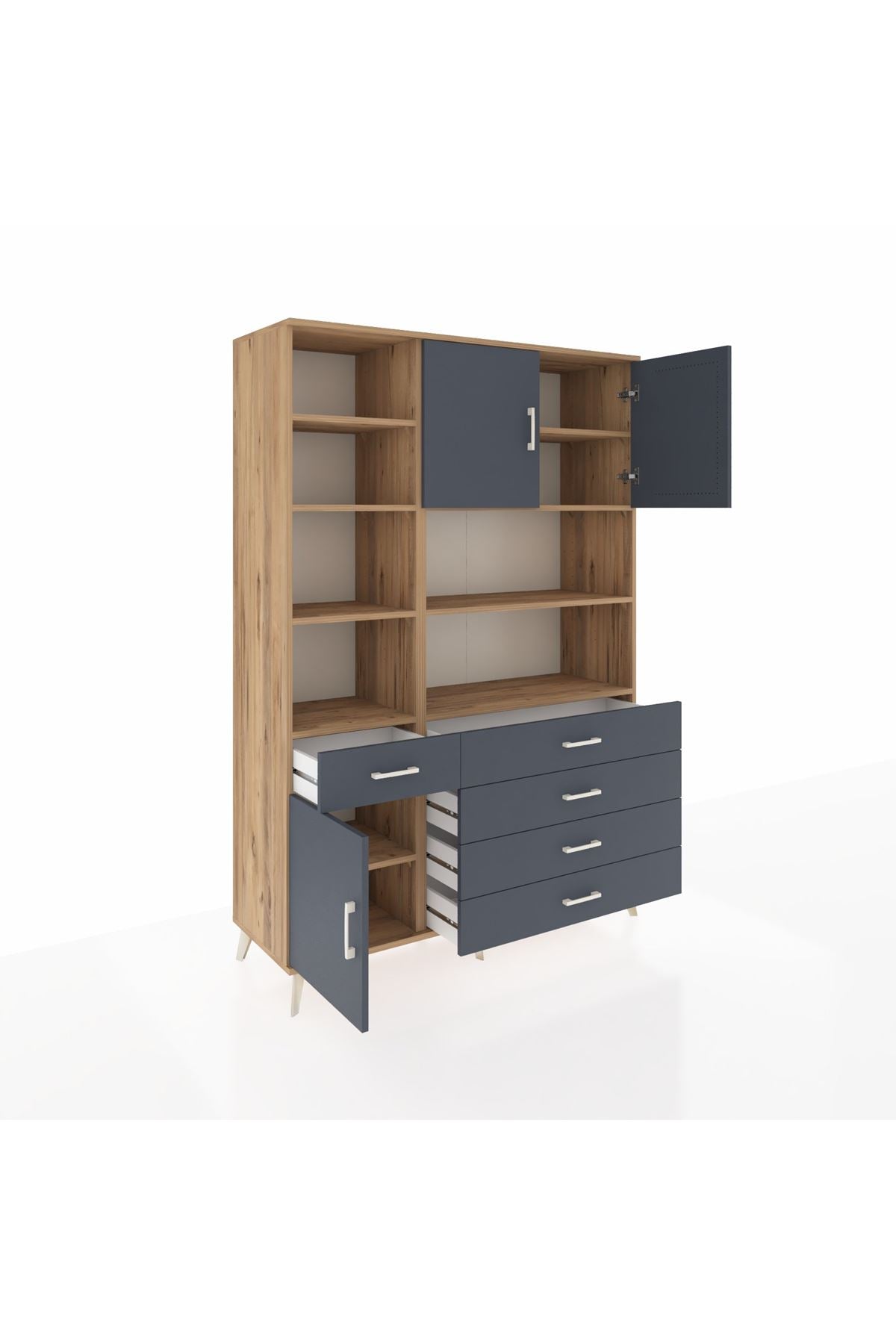 Hyperion Dolap 9 Raflı 5 Çekmeceli 3 Kapaklı 132x44x195 Çam-Antrasit/Antrasit