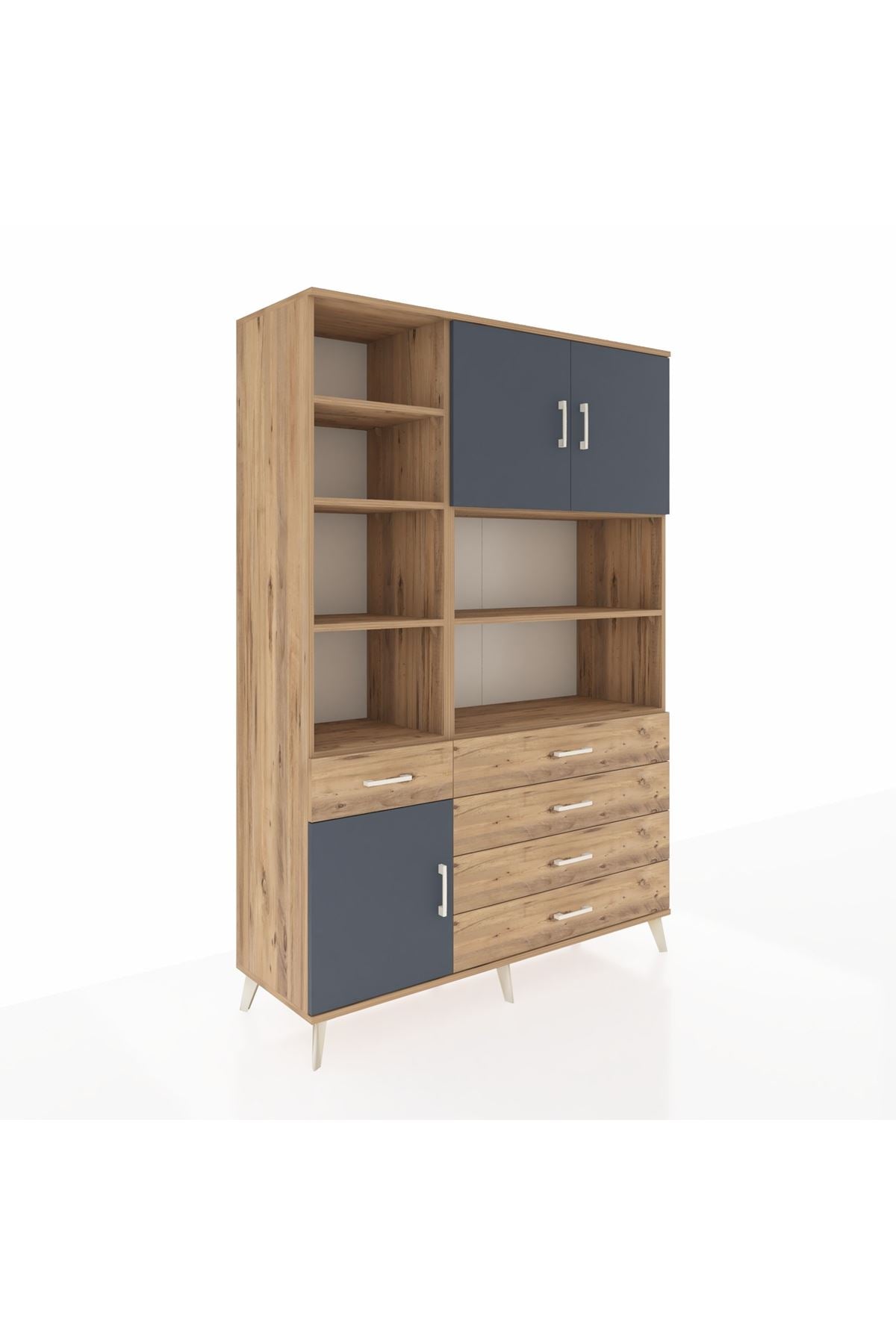 Hyperion Dolap 9 Raflı 5 Çekmeceli 3 Kapaklı 132x44x195 Çam-Antrasit/Çam