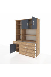 Hyperion Dolap 9 Raflı 5 Çekmeceli 3 Kapaklı 132x44x195 Çam-Antrasit/Çam