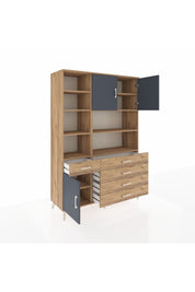 Hyperion Dolap 9 Raflı 5 Çekmeceli 3 Kapaklı 132x44x195 Çam-Antrasit/Çam