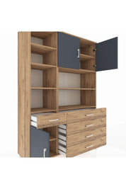 Hyperion Dolap 9 Raflı 5 Çekmeceli 3 Kapaklı 132x44x195 Çam-Antrasit/Çam