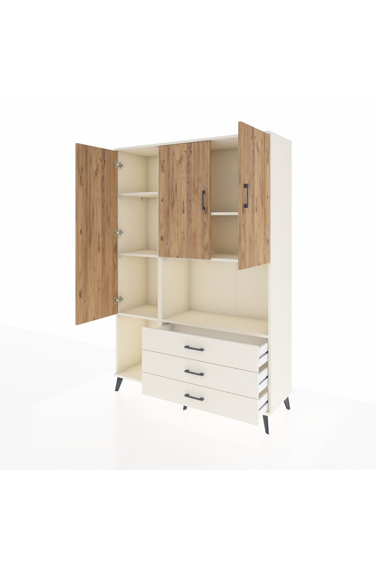 Hyperion Dolap 6 Raflı 3 Çekmeceli 3 Kapaklı 132x44x195 Aytaşı-Çam/Aytaşı