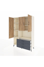 Hyperion Dolap 6 Raflı 3 Çekmeceli 3 Kapaklı 132x44x195 Aytaşı-Çam/Antrasit