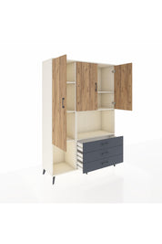 Hyperion Dolap 6 Raflı 3 Çekmeceli 3 Kapaklı 132x44x195 Aytaşı-Çam/Antrasit