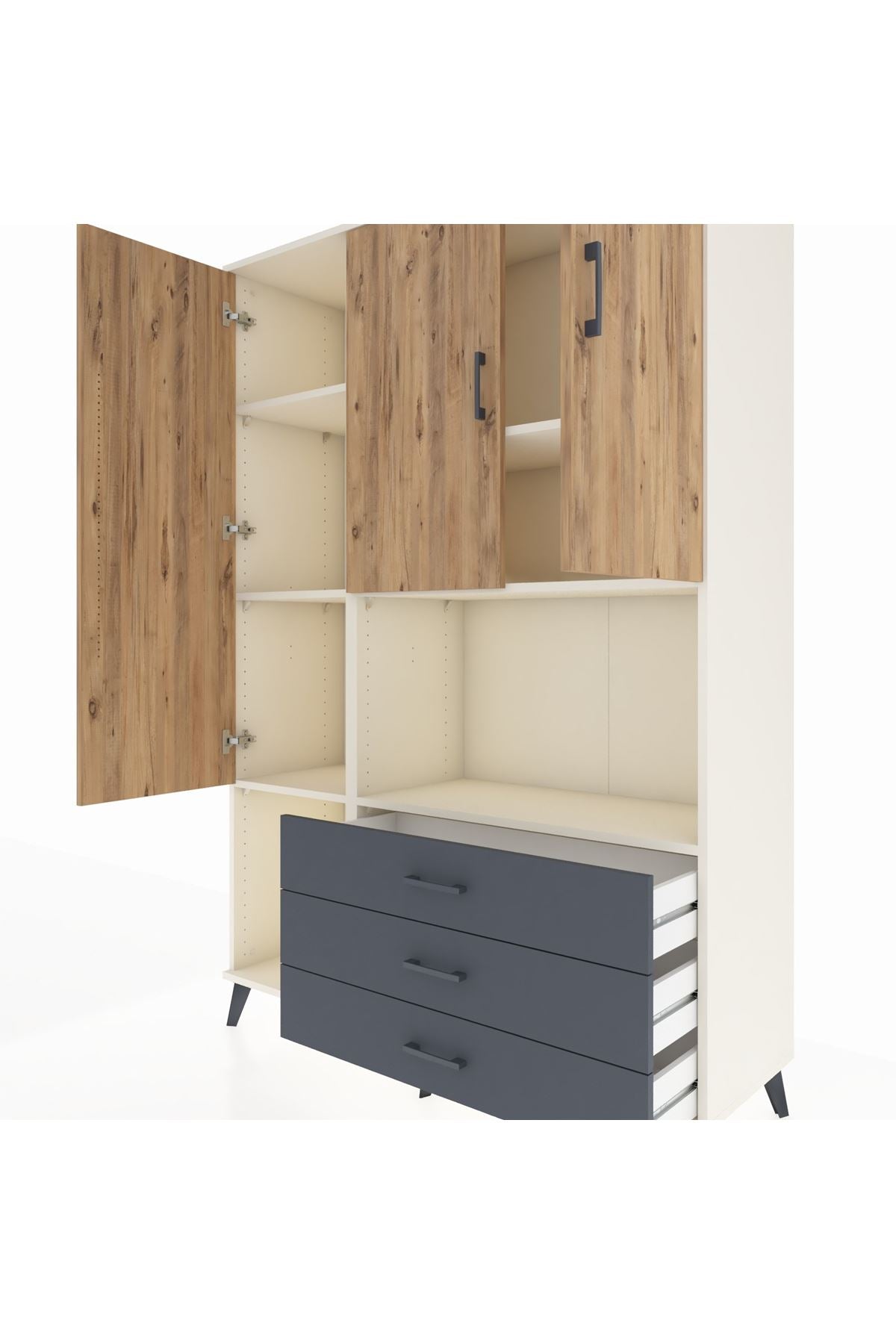 Hyperion Dolap 6 Raflı 3 Çekmeceli 3 Kapaklı 132x44x195 Aytaşı-Çam/Antrasit