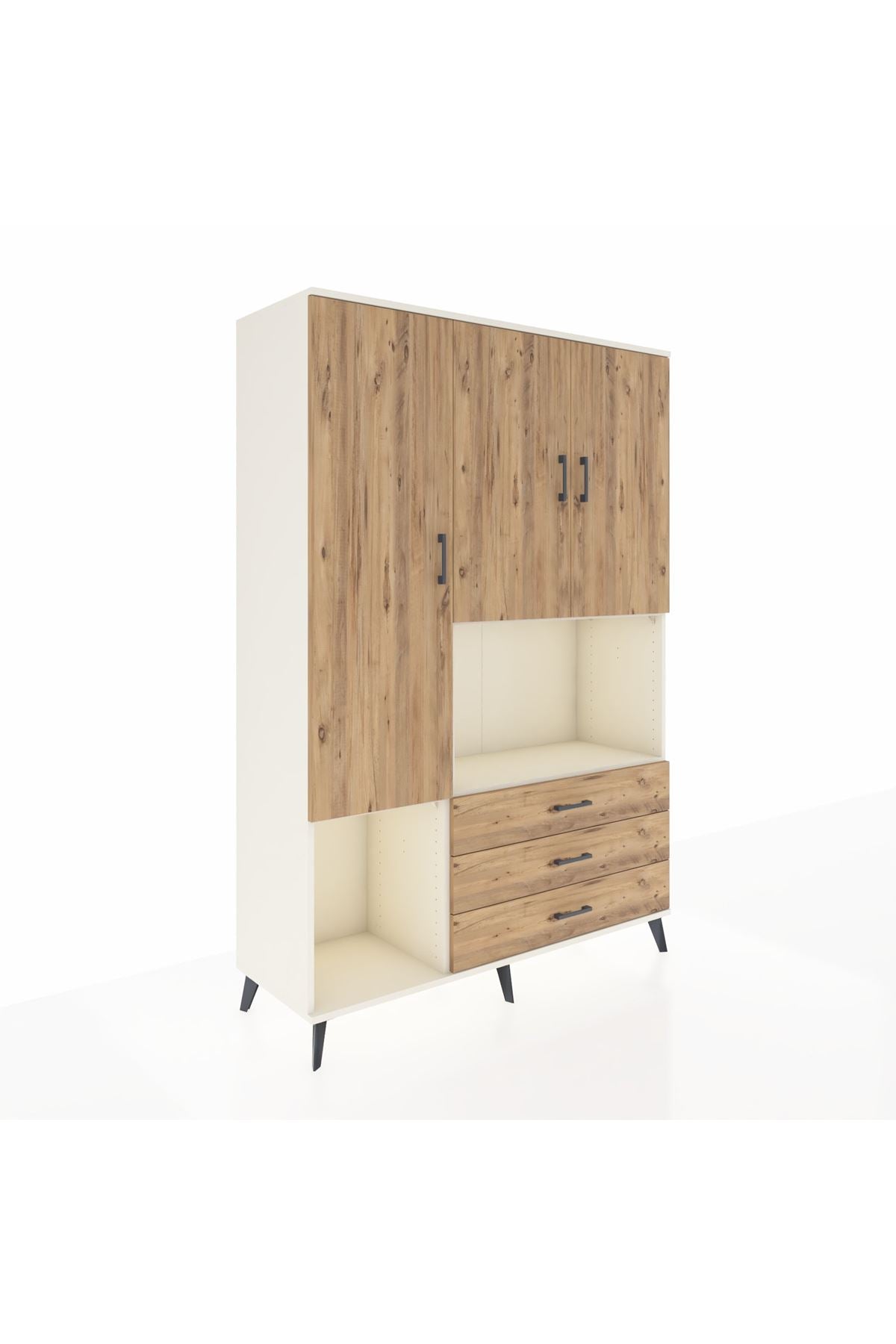 Hyperion Dolap 6 Raflı 3 Çekmeceli 3 Kapaklı 132x44x195 Aytaşı-Çam/Çam