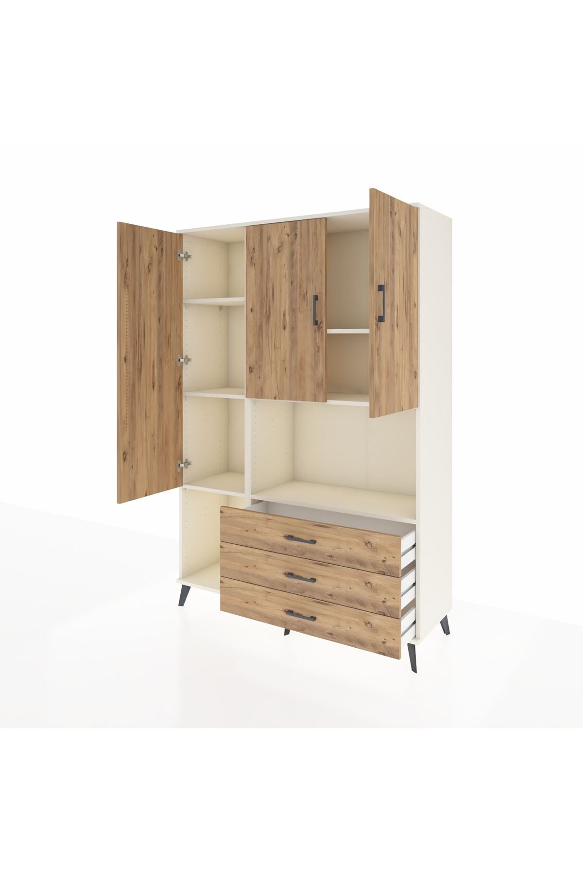 Hyperion Dolap 6 Raflı 3 Çekmeceli 3 Kapaklı 132x44x195 Aytaşı-Çam/Çam