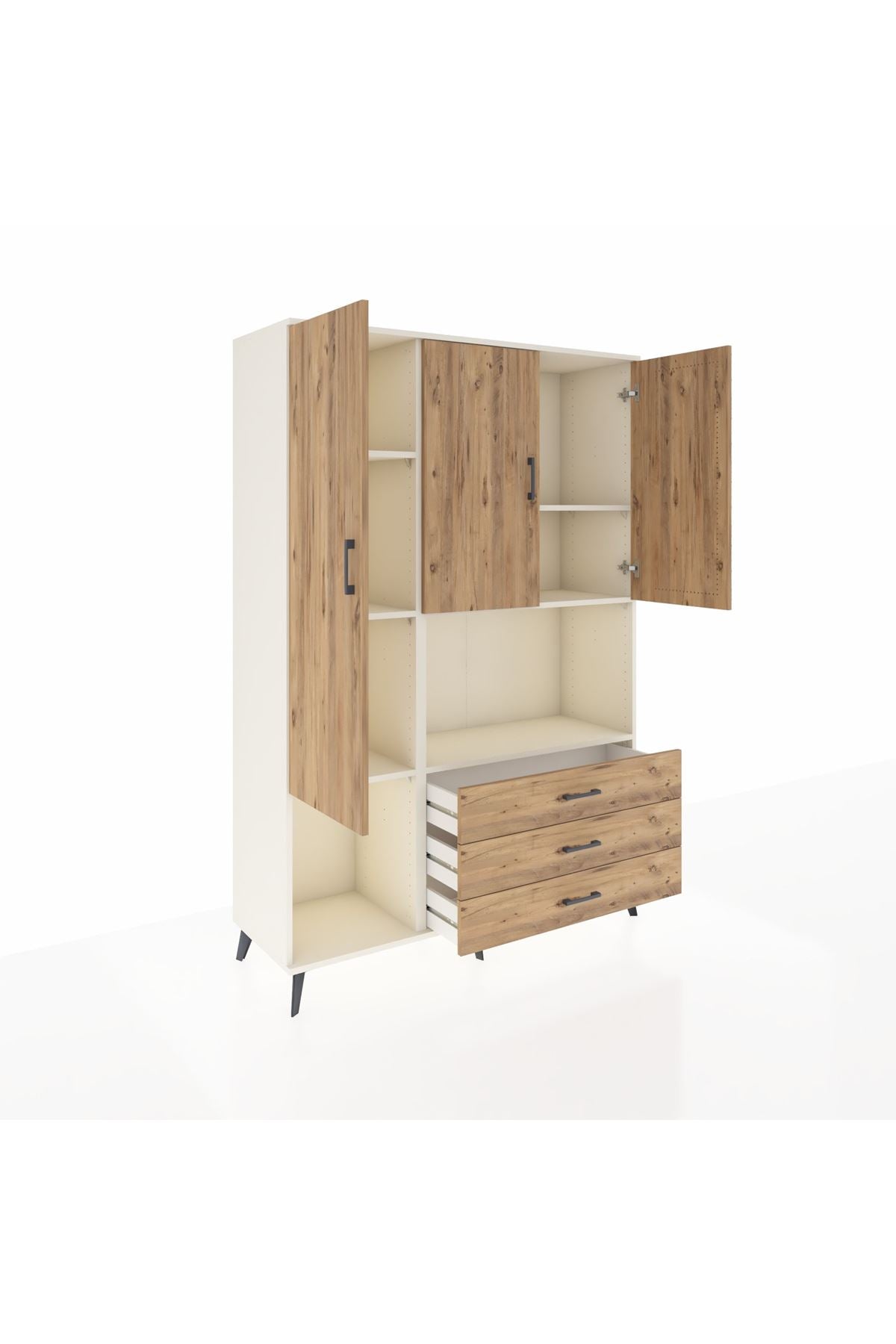 Hyperion Dolap 6 Raflı 3 Çekmeceli 3 Kapaklı 132x44x195 Aytaşı-Çam/Çam