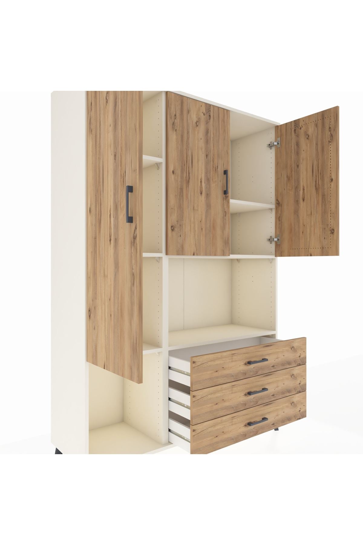 Hyperion Dolap 6 Raflı 3 Çekmeceli 3 Kapaklı 132x44x195 Aytaşı-Çam/Çam