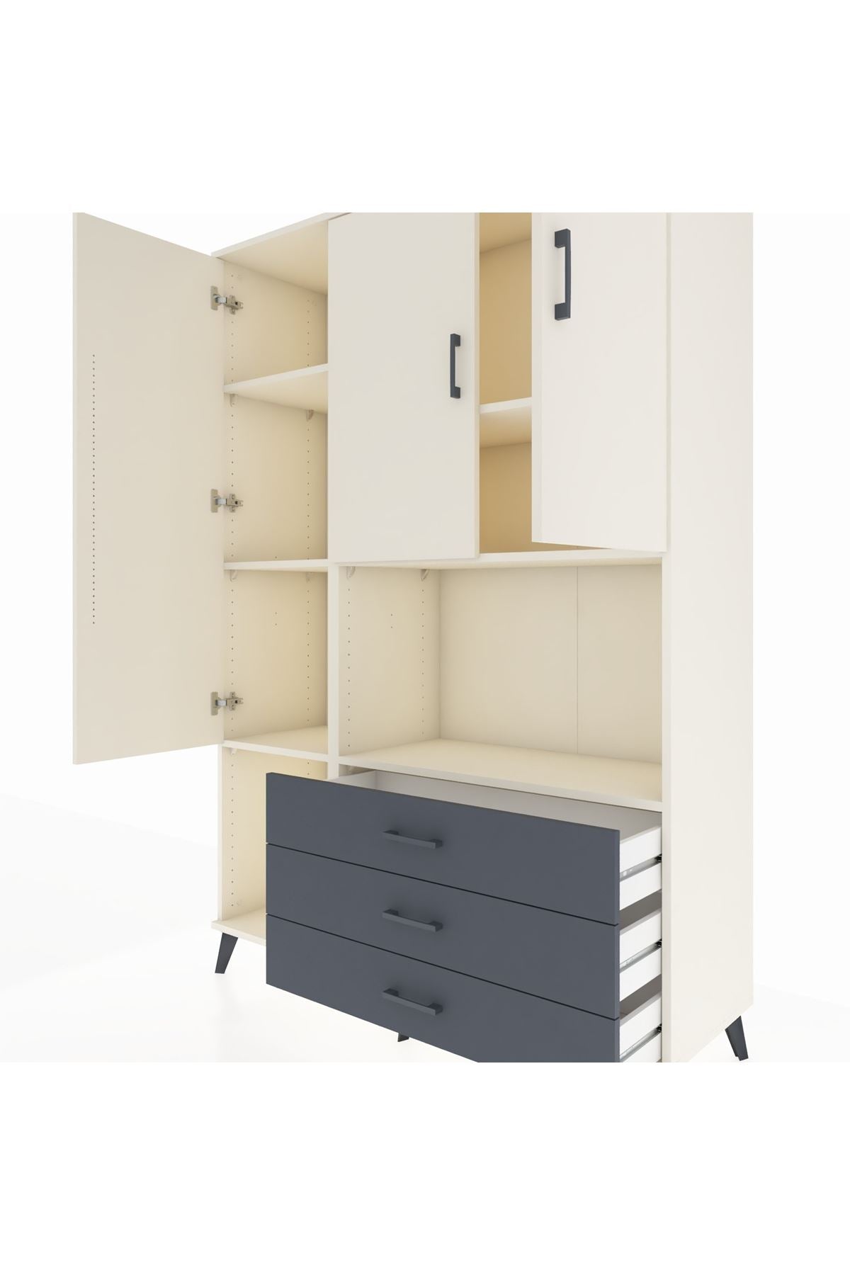 Hyperion Dolap 6 Raflı 3 Çekmeceli 3 Kapaklı 132x44x195 Aytaşı-Aytaşı/Antrasit