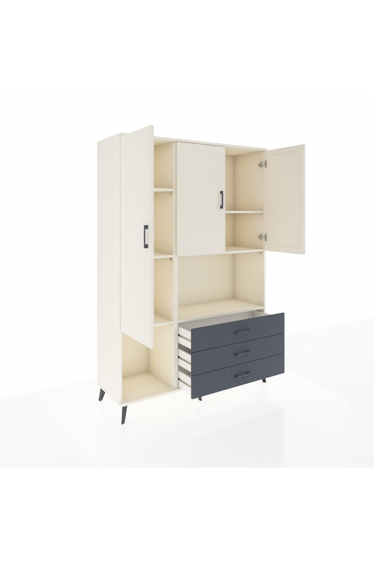 Hyperion Dolap 6 Raflı 3 Çekmeceli 3 Kapaklı 132x44x195 Aytaşı-Aytaşı/Antrasit