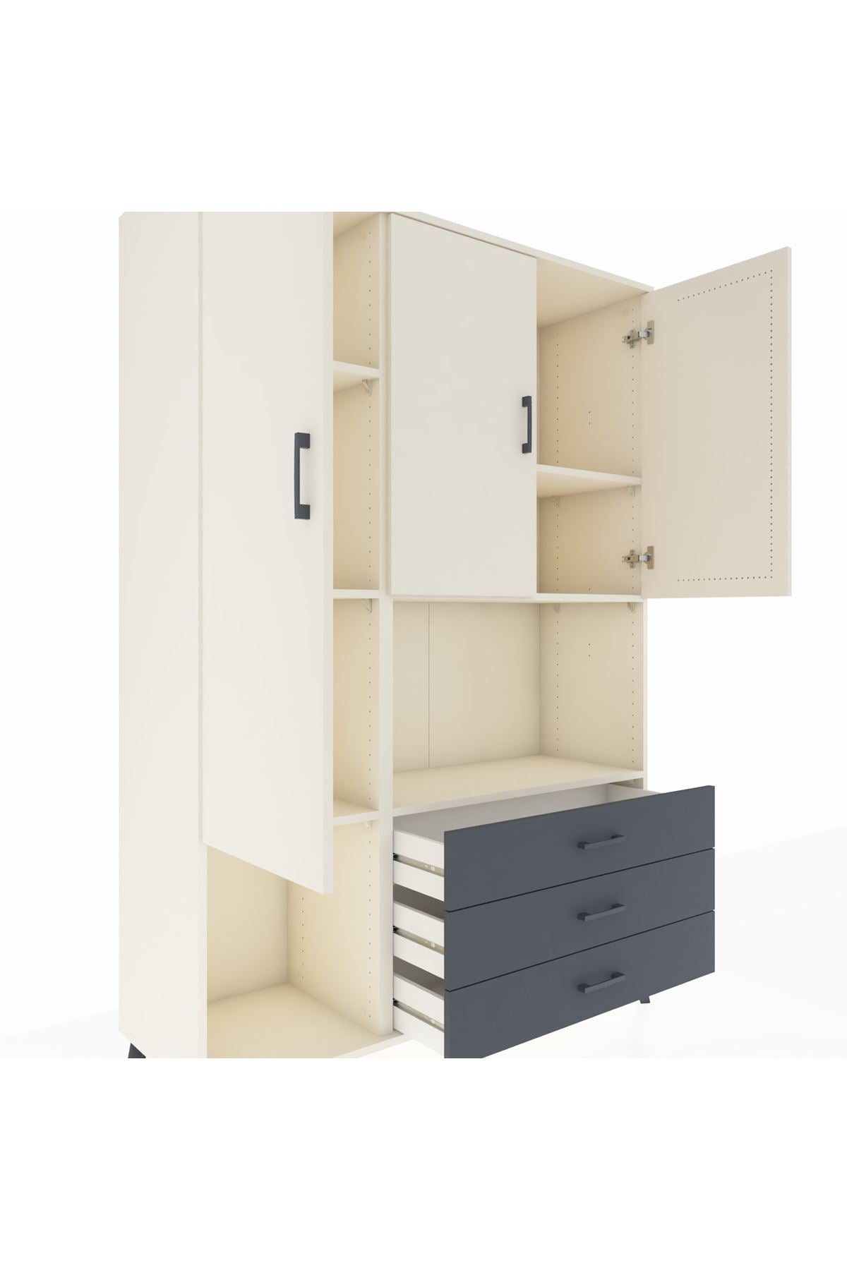 Hyperion Dolap 6 Raflı 3 Çekmeceli 3 Kapaklı 132x44x195 Aytaşı-Aytaşı/Antrasit