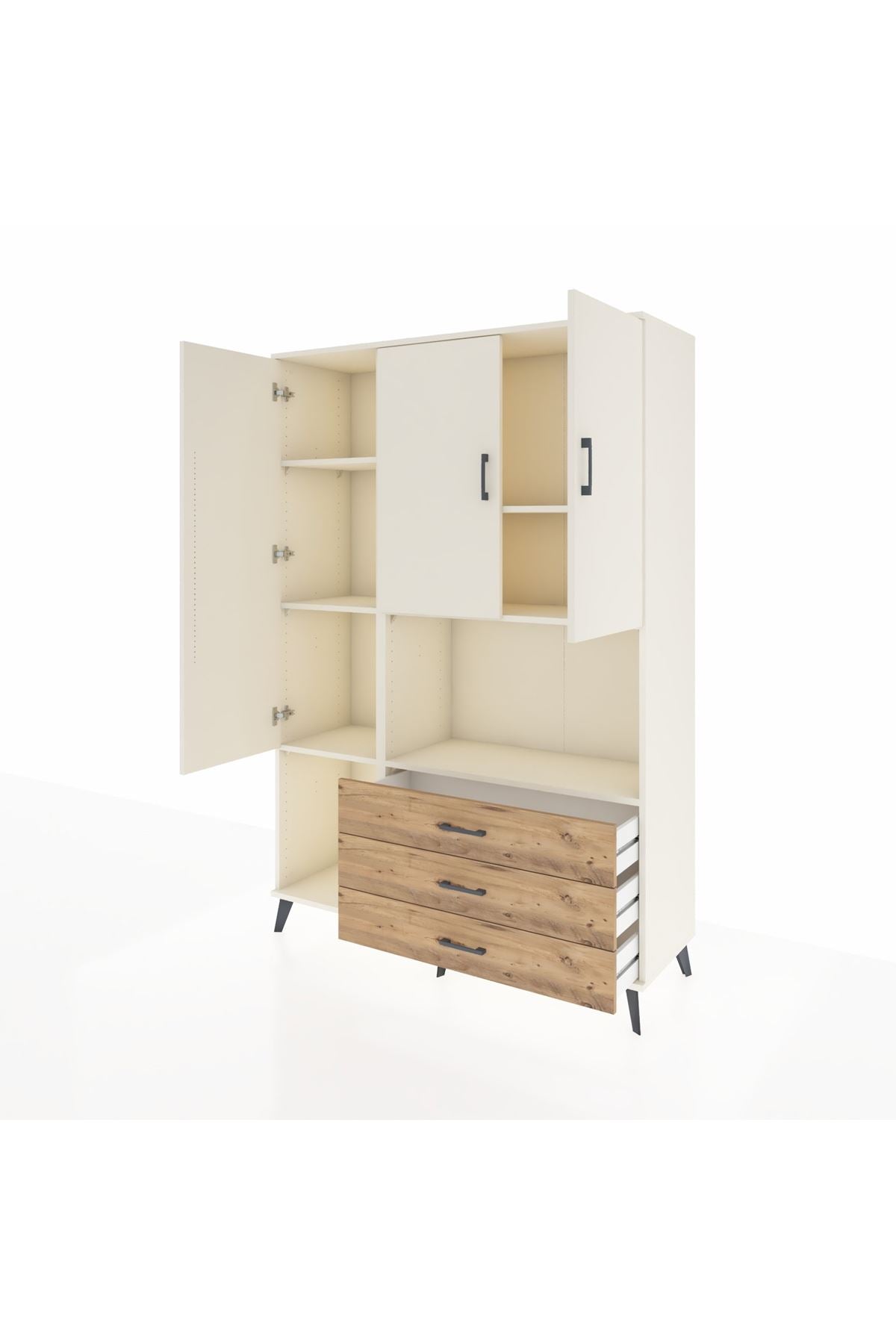 Hyperion Dolap 6 Raflı 3 Çekmeceli 3 Kapaklı 132x44x195 Aytaşı-Aytaşı/Çam