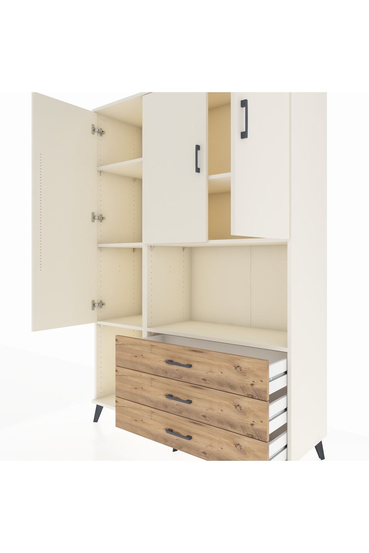 Hyperion Dolap 6 Raflı 3 Çekmeceli 3 Kapaklı 132x44x195 Aytaşı-Aytaşı/Çam