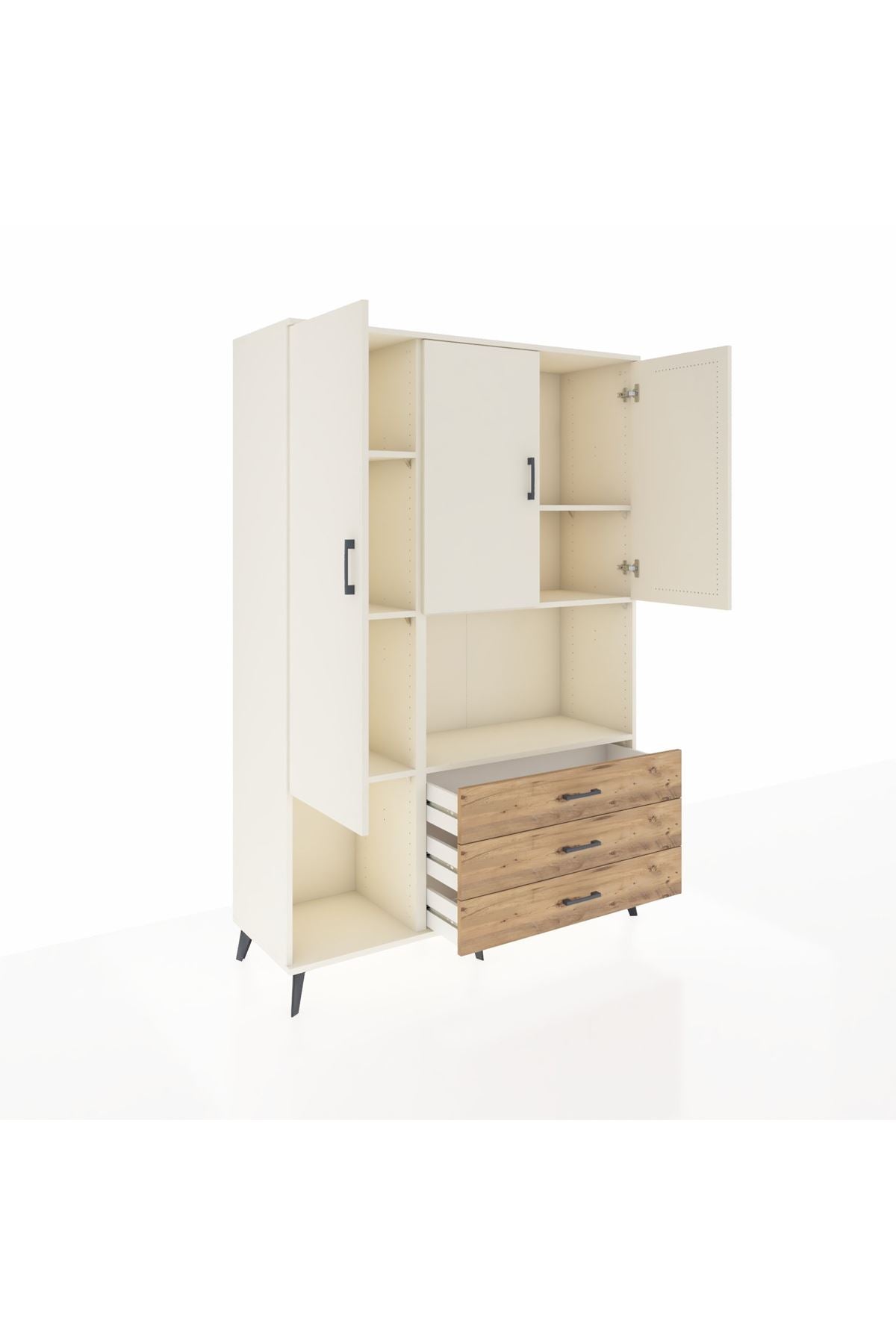 Hyperion Dolap 6 Raflı 3 Çekmeceli 3 Kapaklı 132x44x195 Aytaşı-Aytaşı/Çam