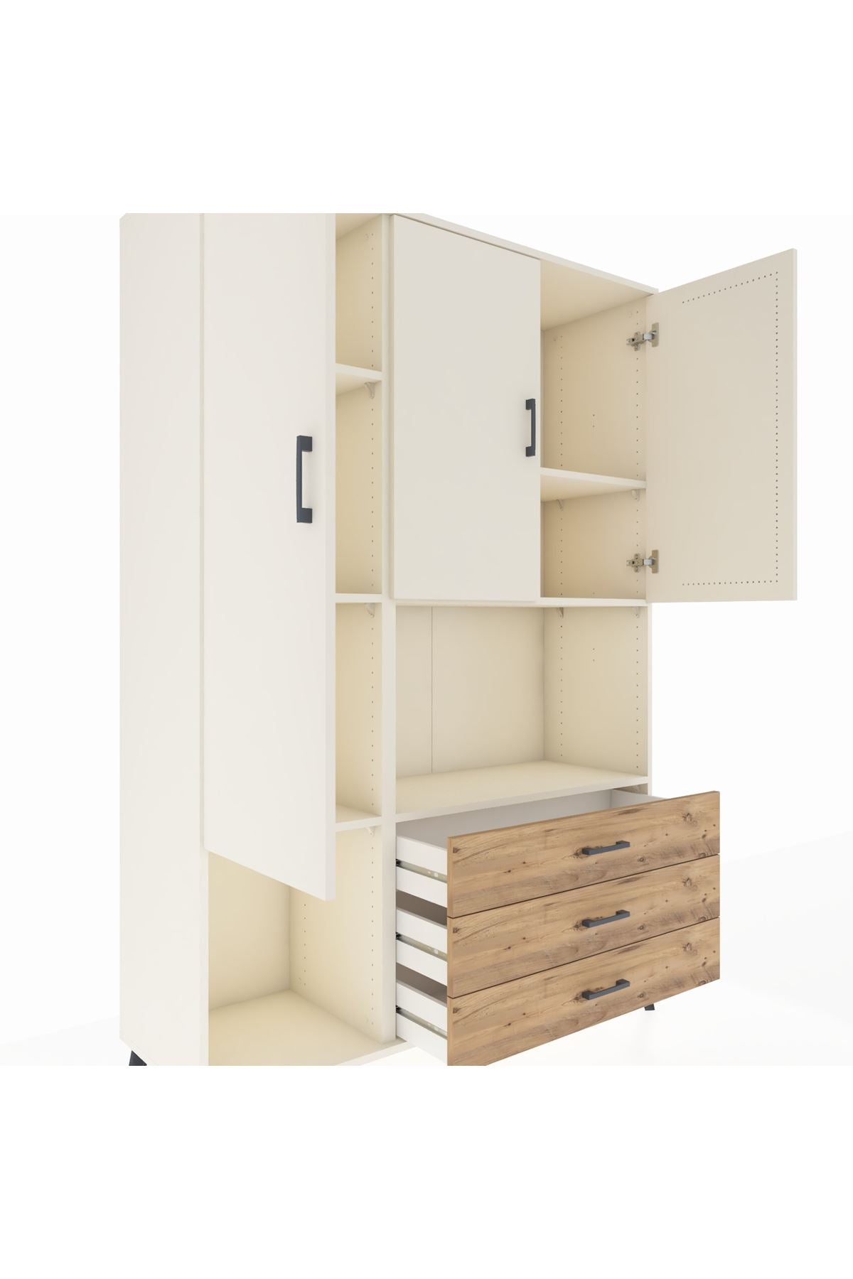 Hyperion Dolap 6 Raflı 3 Çekmeceli 3 Kapaklı 132x44x195 Aytaşı-Aytaşı/Çam