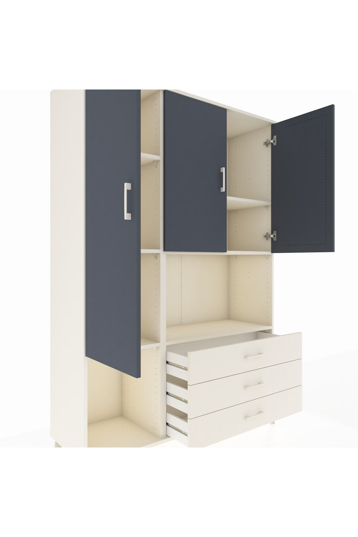 Hyperion Dolap 6 Raflı 3 Çekmeceli 3 Kapaklı 132x44x195 Aytaşı-Antrasit/Aytaşı