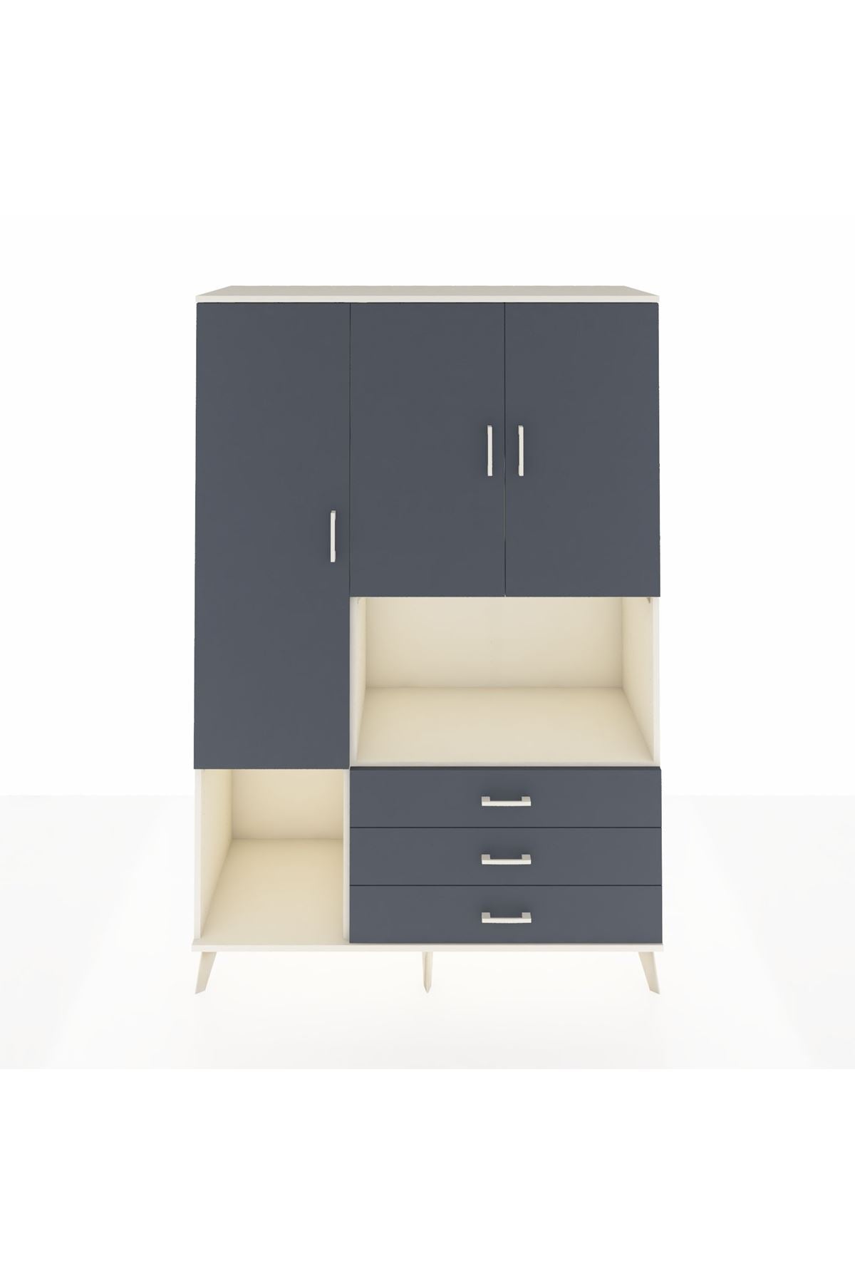 Hyperion Dolap 6 Raflı 3 Çekmeceli 3 Kapaklı 132x44x195 Aytaşı-Antrasit/Antrasit