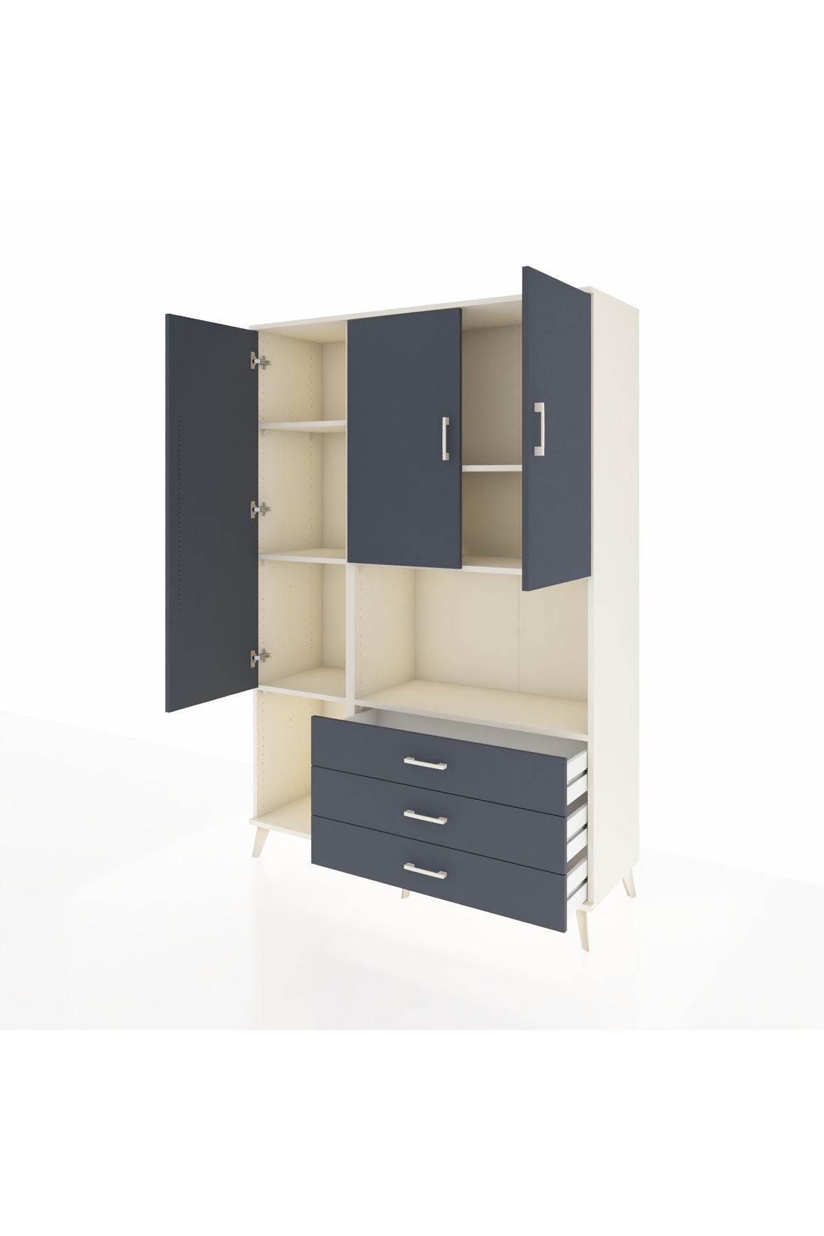 Hyperion Dolap 6 Raflı 3 Çekmeceli 3 Kapaklı 132x44x195 Aytaşı-Antrasit/Antrasit