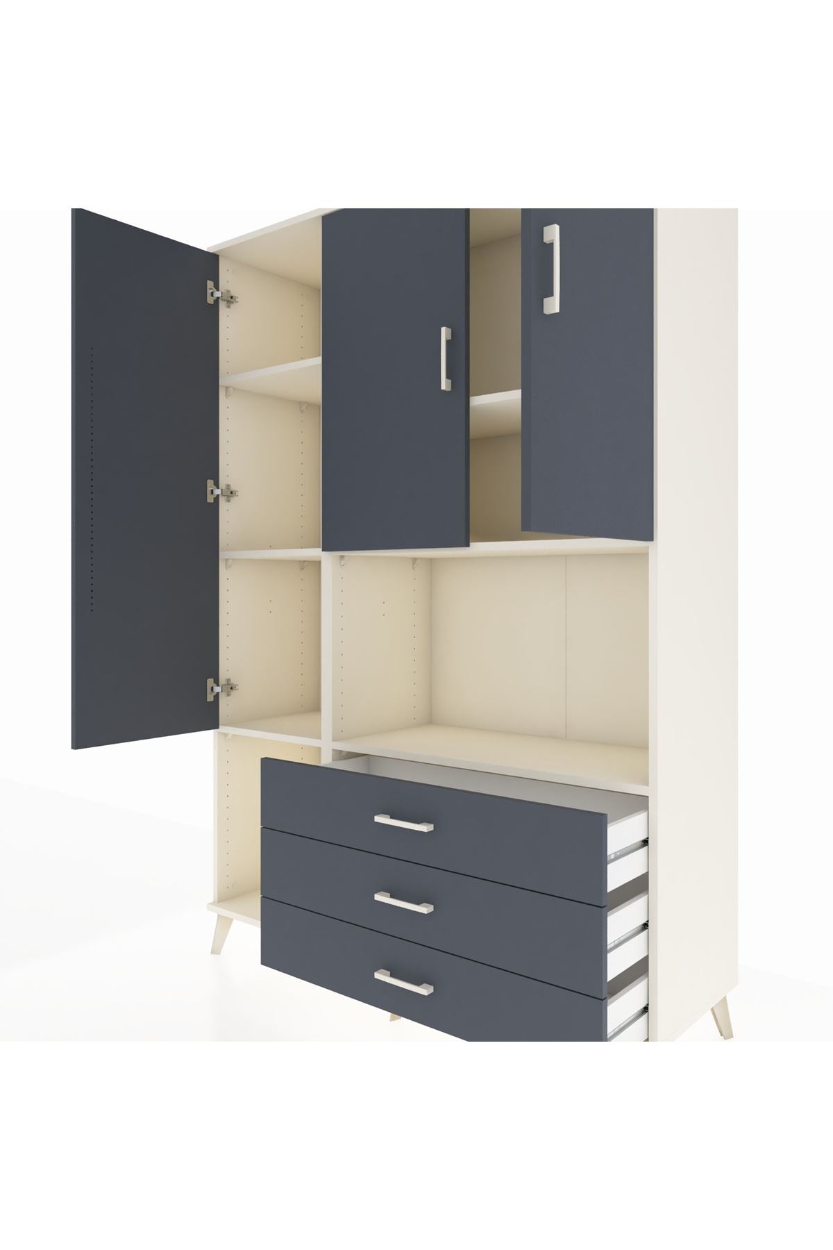 Hyperion Dolap 6 Raflı 3 Çekmeceli 3 Kapaklı 132x44x195 Aytaşı-Antrasit/Antrasit