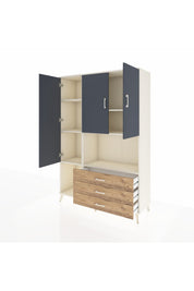 Hyperion Dolap 6 Raflı 3 Çekmeceli 3 Kapaklı 132x44x195 Aytaşı-Antrasit/Çam