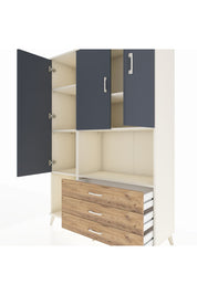 Hyperion Dolap 6 Raflı 3 Çekmeceli 3 Kapaklı 132x44x195 Aytaşı-Antrasit/Çam