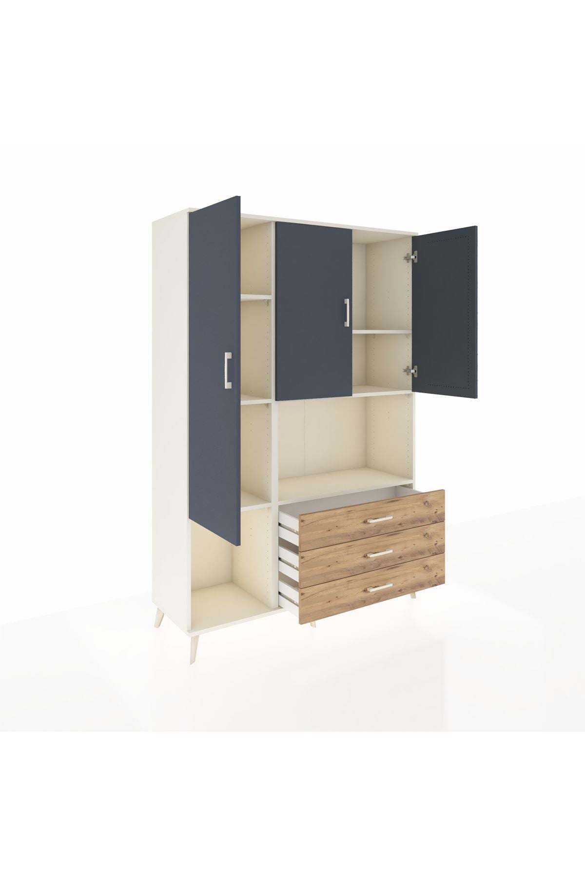 Hyperion Dolap 6 Raflı 3 Çekmeceli 3 Kapaklı 132x44x195 Aytaşı-Antrasit/Çam