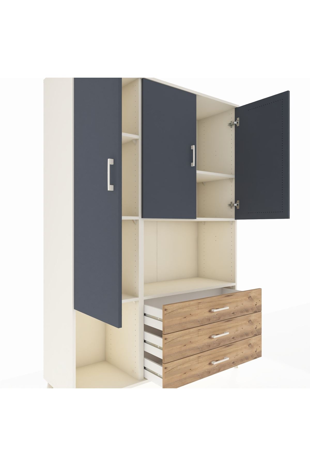 Hyperion Dolap 6 Raflı 3 Çekmeceli 3 Kapaklı 132x44x195 Aytaşı-Antrasit/Çam