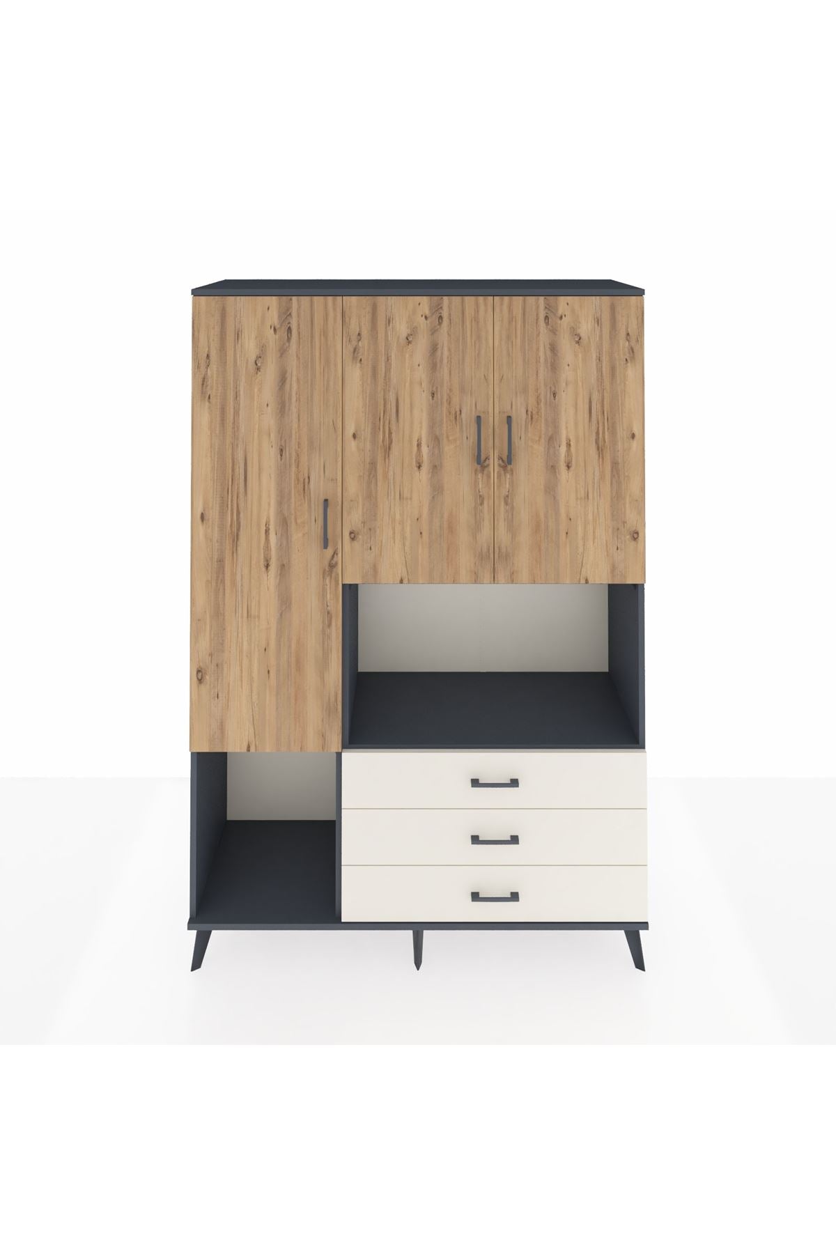 Hyperion Dolap 6 Raflı 3 Çekmeceli 3 Kapaklı 132x44x195 Antrasit-Çam/Aytaşı