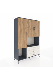 Hyperion Dolap 6 Raflı 3 Çekmeceli 3 Kapaklı 132x44x195 Antrasit-Çam/Aytaşı