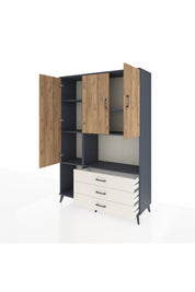 Hyperion Dolap 6 Raflı 3 Çekmeceli 3 Kapaklı 132x44x195 Antrasit-Çam/Aytaşı