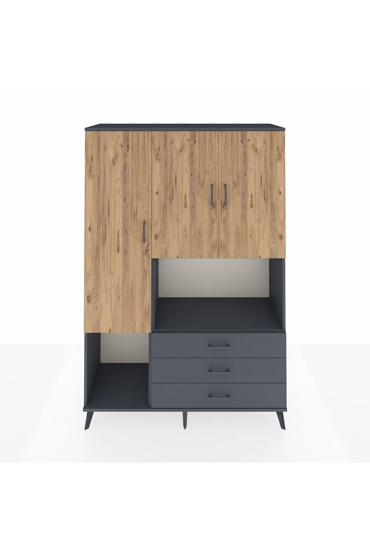 Hyperion Dolap 6 Raflı 3 Çekmeceli 3 Kapaklı 132x44x195 Antrasit-Çam/Antrasit