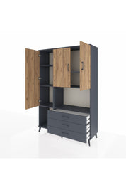 Hyperion Dolap 6 Raflı 3 Çekmeceli 3 Kapaklı 132x44x195 Antrasit-Çam/Antrasit
