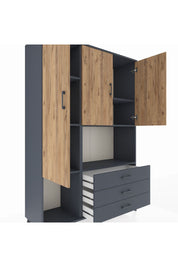 Hyperion Dolap 6 Raflı 3 Çekmeceli 3 Kapaklı 132x44x195 Antrasit-Çam/Antrasit