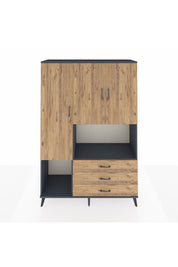 Hyperion Dolap 6 Raflı 3 Çekmeceli 3 Kapaklı 132x44x195 Antrasit-Çam/Çam