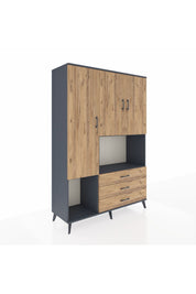 Hyperion Dolap 6 Raflı 3 Çekmeceli 3 Kapaklı 132x44x195 Antrasit-Çam/Çam