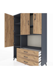 Hyperion Dolap 6 Raflı 3 Çekmeceli 3 Kapaklı 132x44x195 Antrasit-Çam/Çam